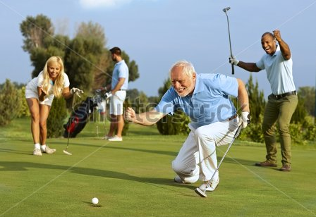 Never before has missing a putt short been so celebrated, especially by the guy on the right with the right handed glove.  And what the hell is the other guy in the background looking at?