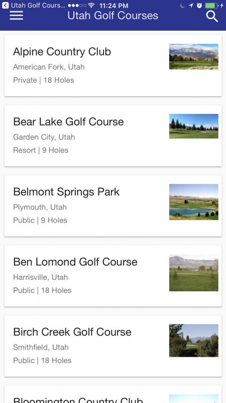 Utah Golf Courses mobile app